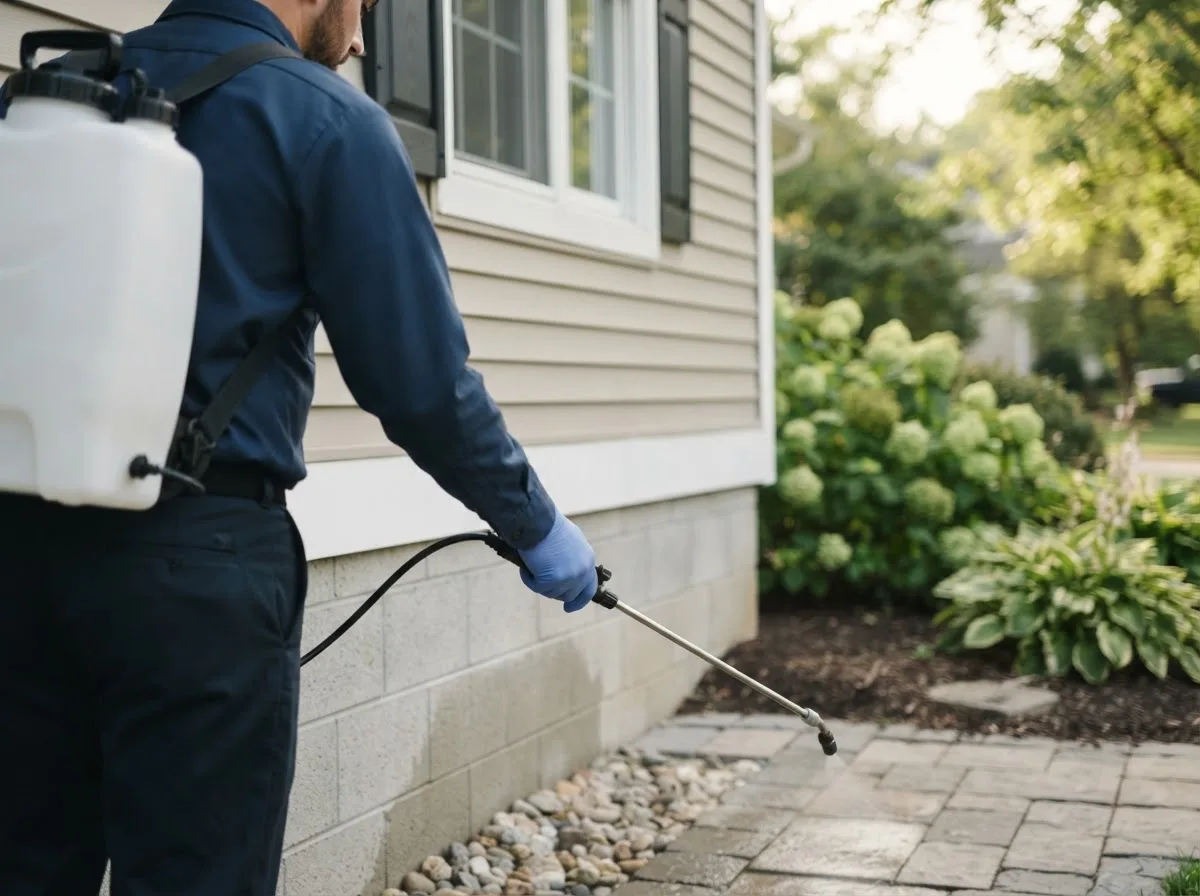 Pest control technician inspecting a home in Rappahannock Academy, VA
